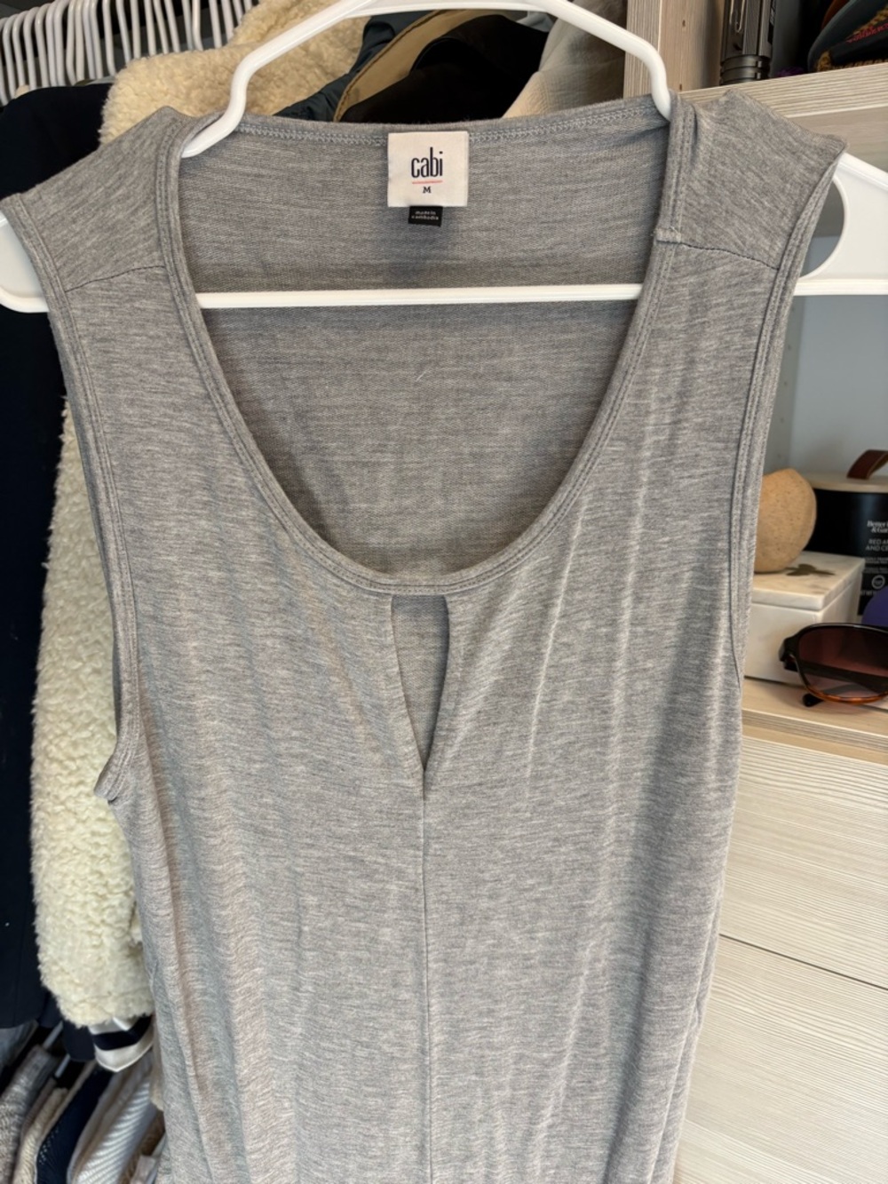 CAbi Gray Scoop Neck Tank with Front Slit